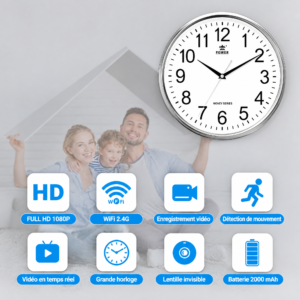 Caméra horloge WiFi 1080P compatible Tuya