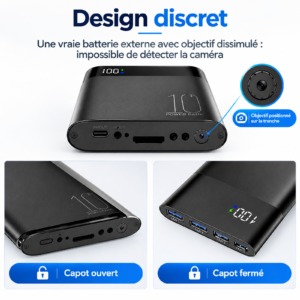 Batterie externe noire avec caméra intégrée