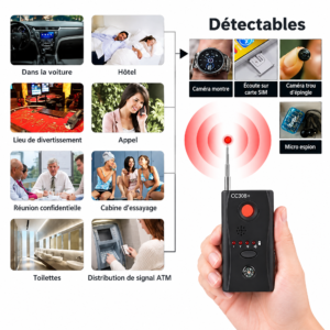 Détecteur de caméras cachées portable GPS et écoute CC308 usage
