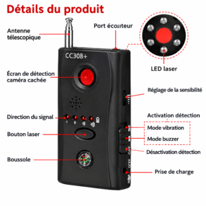 Détecteur de caméras cachées portable GPS et écoute CC308 description