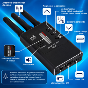Détecteur de caméras cachées G638 avec antennes