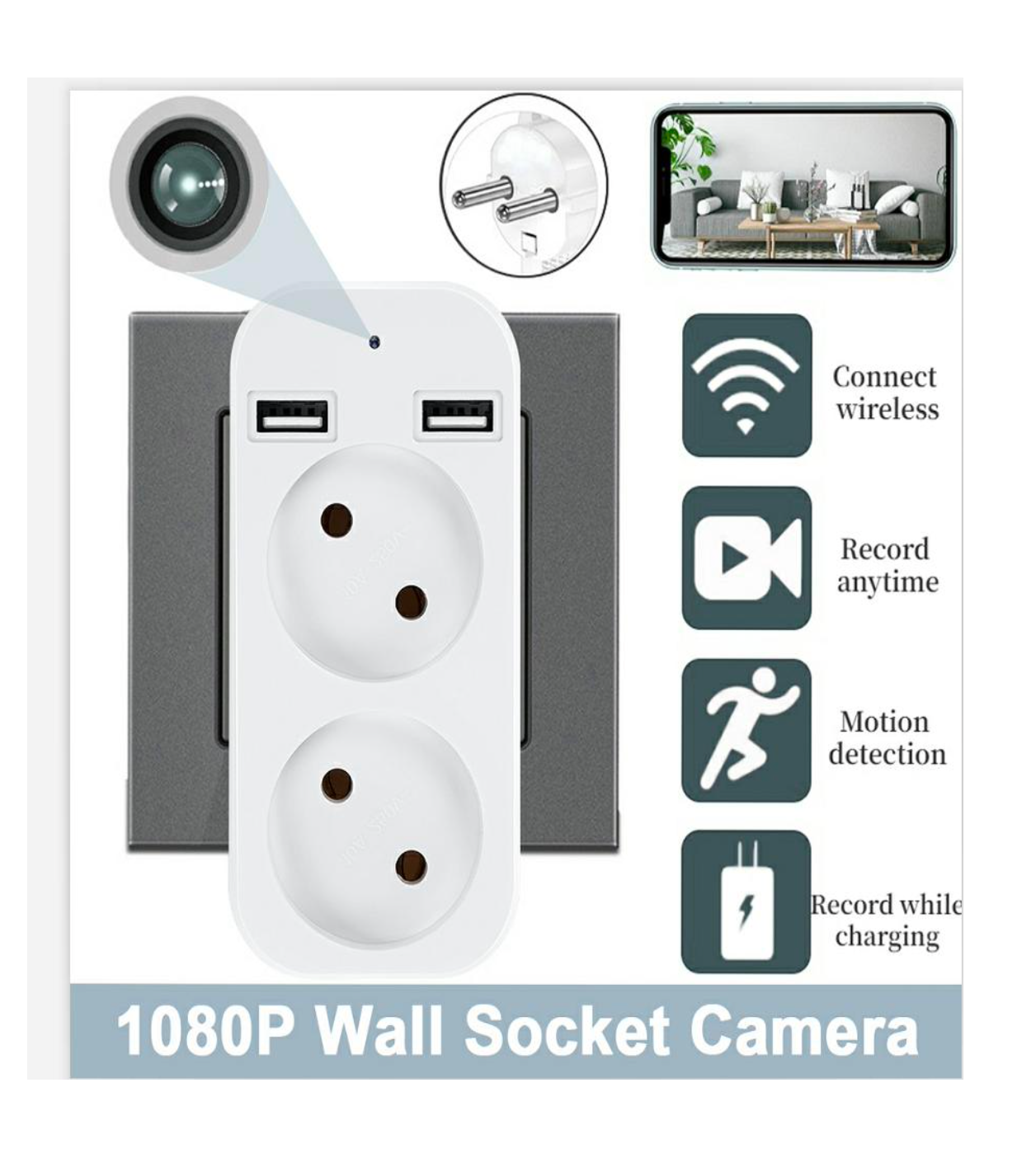 Caméra espion WiFi portable intégrée dans un prise – Image 4